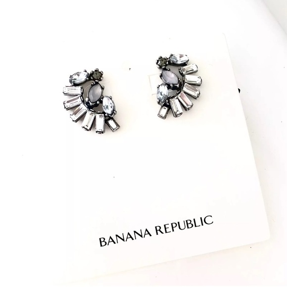 NWT Banana Republic Opal Fan Silver Art Deco Crystal Baguette Earrings - Picture 4 of 10